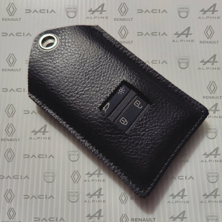 Pochette étui pour clé carte Renault, Dacia ou Alpine, vue avec les logos des marques