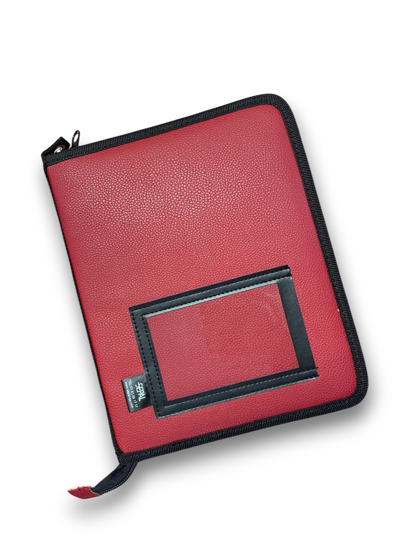 Porte-documents véhicule A5 simili cuir rouge vue d'angle