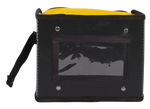 Détail du sac à chèques semi-rigide montrant le porte étiquette 130x90mm