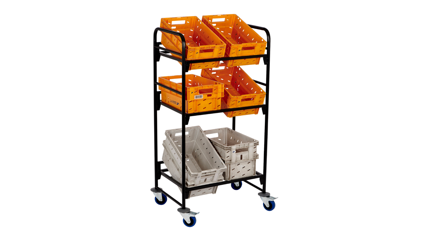 Chariot courrier bac postal plan incliné 2 x 3 bacs