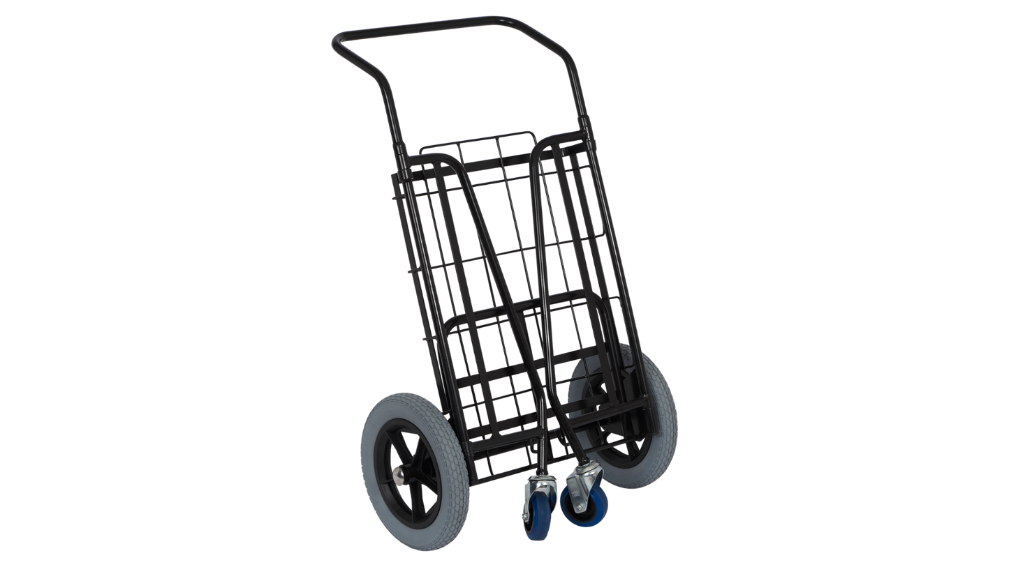 Chariot pliable distribution publicité roues vue plié