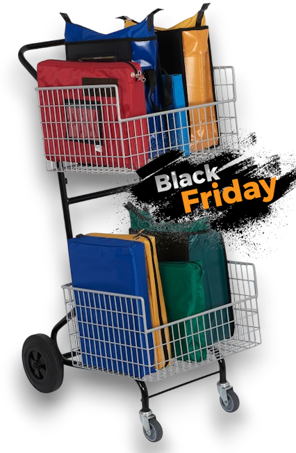 chariot courrier avec roues 200 mm avec paniers remplis de dossiers