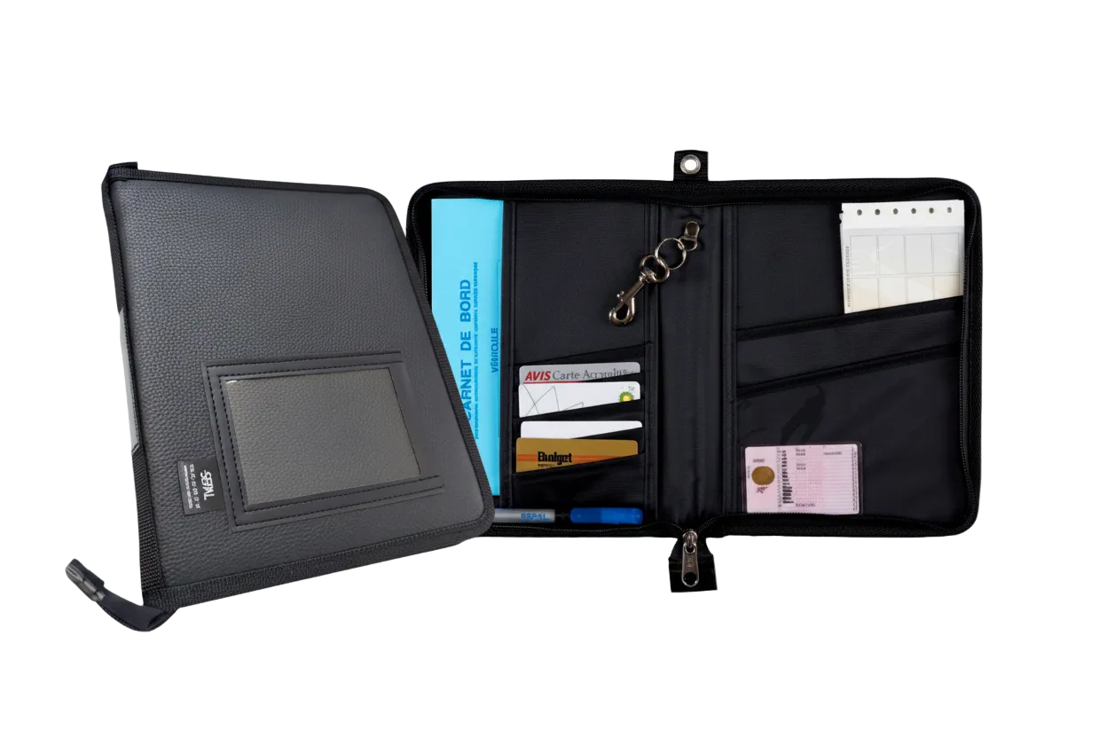Pochette de mise en service pour véhicule simili cuir noir