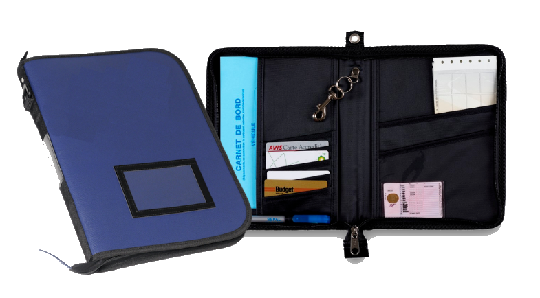 pochette document véhicule A5 marine vue ouvert et vue de face