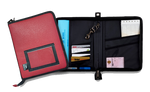 pochette document véhicule A5 rouge vue de face fermée et vue ouverte