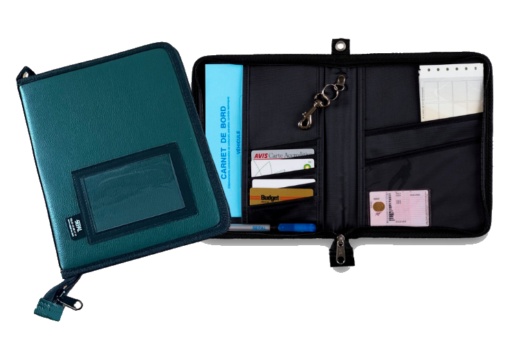 porte document véhicule SEPAL vert vue de face et vue ouvert