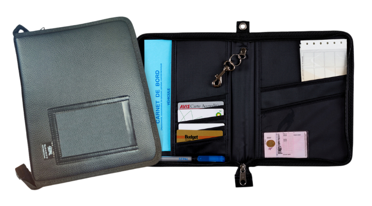 pochette document véhicule noir vue fermée et vue ouvert