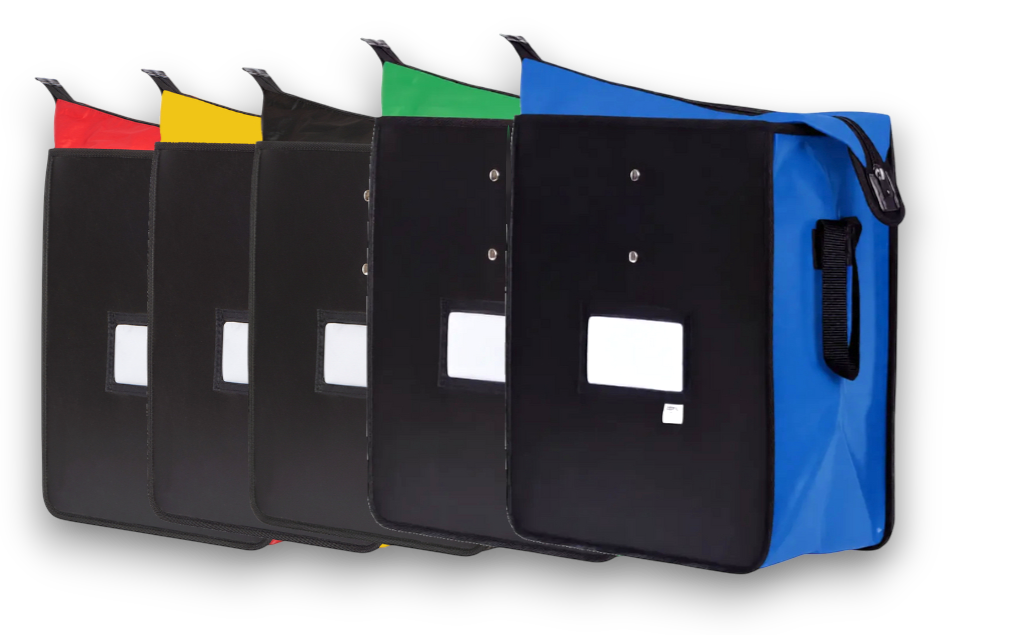 Collection Sacs navette courrier clic-clac spécial Tri en Case rouge jaune vert bleu noir