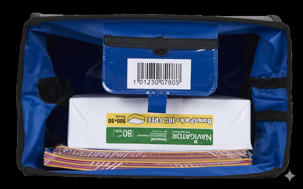 Sac clic Clac ouvert dans sa case avec porte étiquette frontal